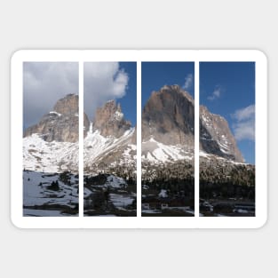 Selva di Val Gardena, Bolzano, Italy. Snow-covered mountain in the Dolomites; sunny spring day. Passo Sella Sticker